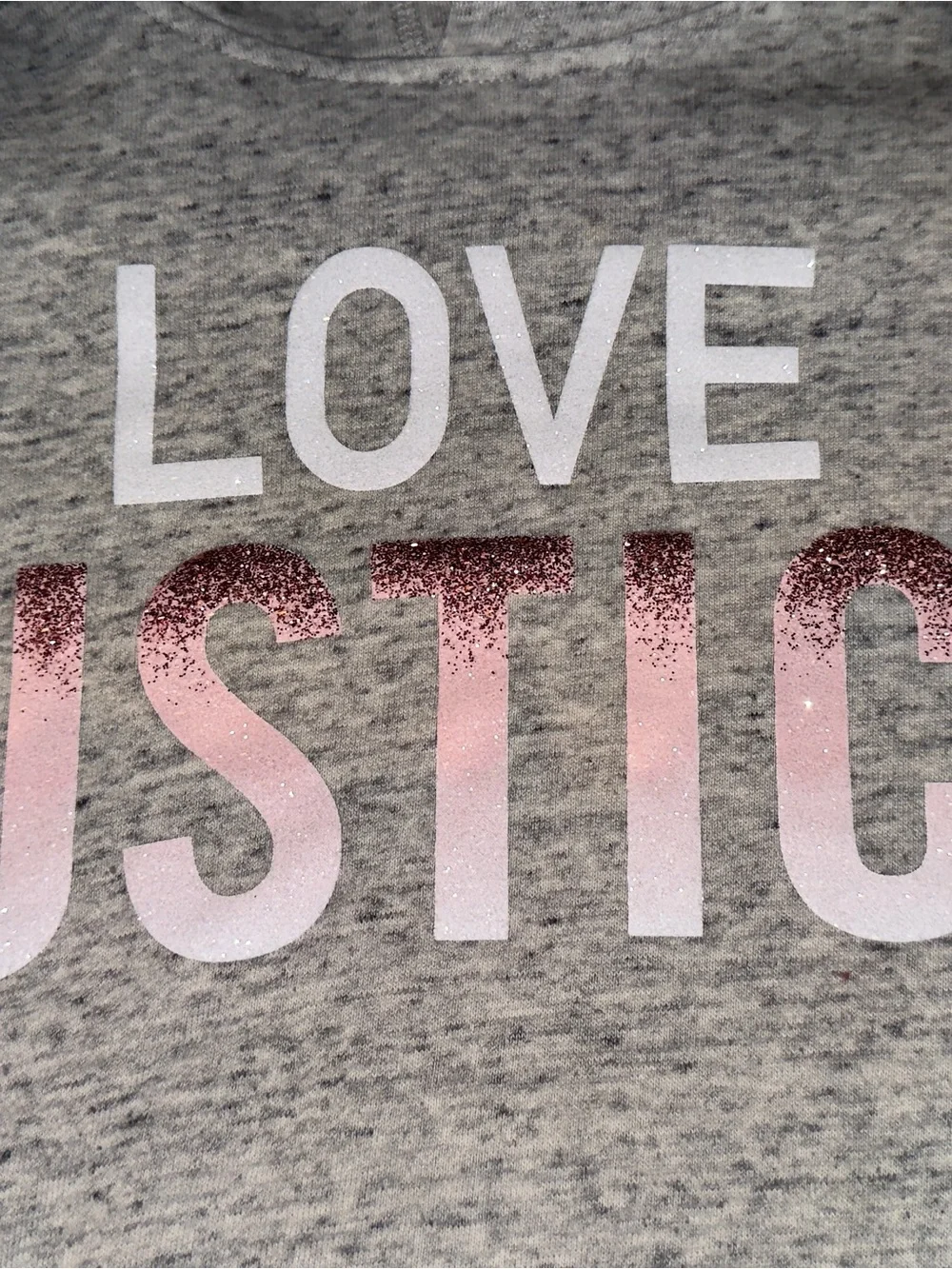 Justice Girls 8/10 Gray Love Justice Graphic Hoodie Pink Glitter